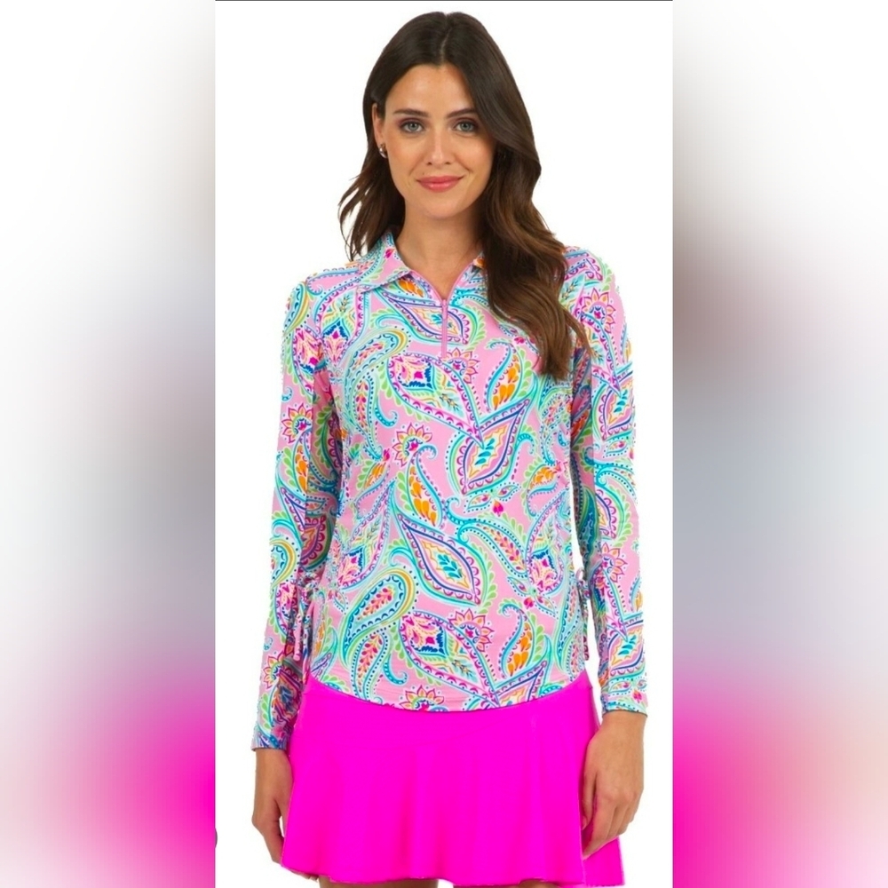IBKUL DEMI CANDY PINK Long Sleeve Mock Golf Shirt M